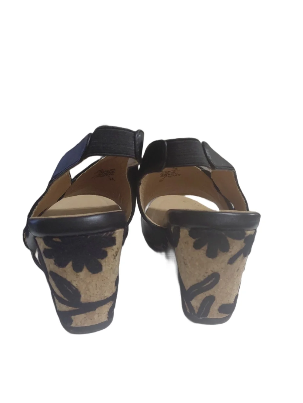 Mootsies Tootsies Black Leather Wedge Sandals with Floral Cork Heel